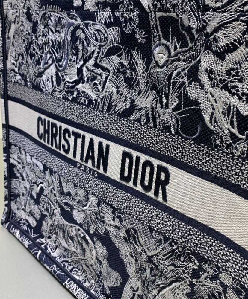 Christian Dior Book Tote With Dior Oblique Embroidery Dark Blue